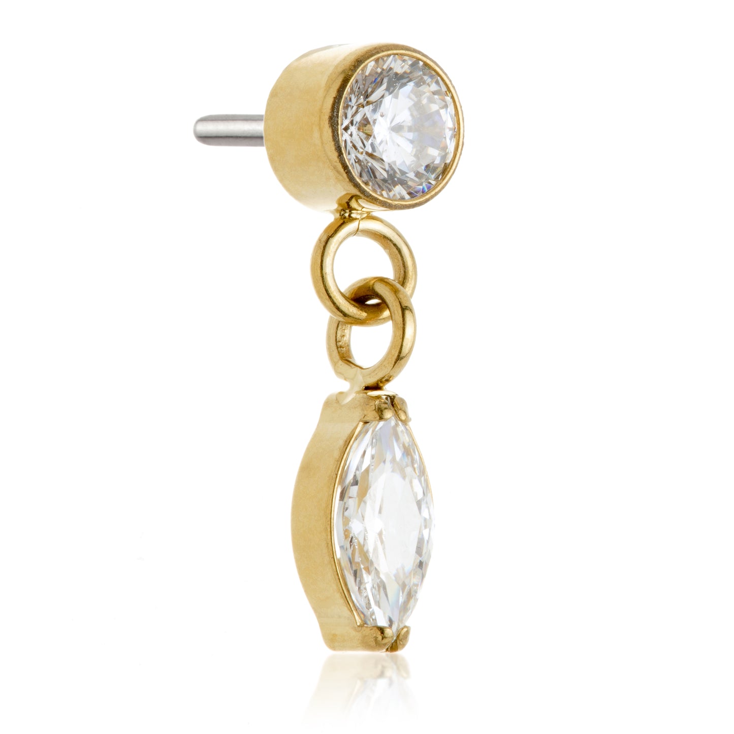 Zircon Gold Ti Threadless Hanging Marquise Round Gem Attachment