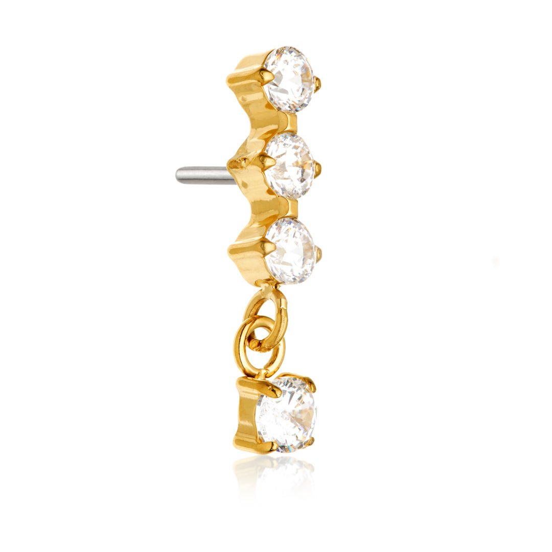 Gold PVD Ti Threadless Triple Gem with Hanging Gem Attachment