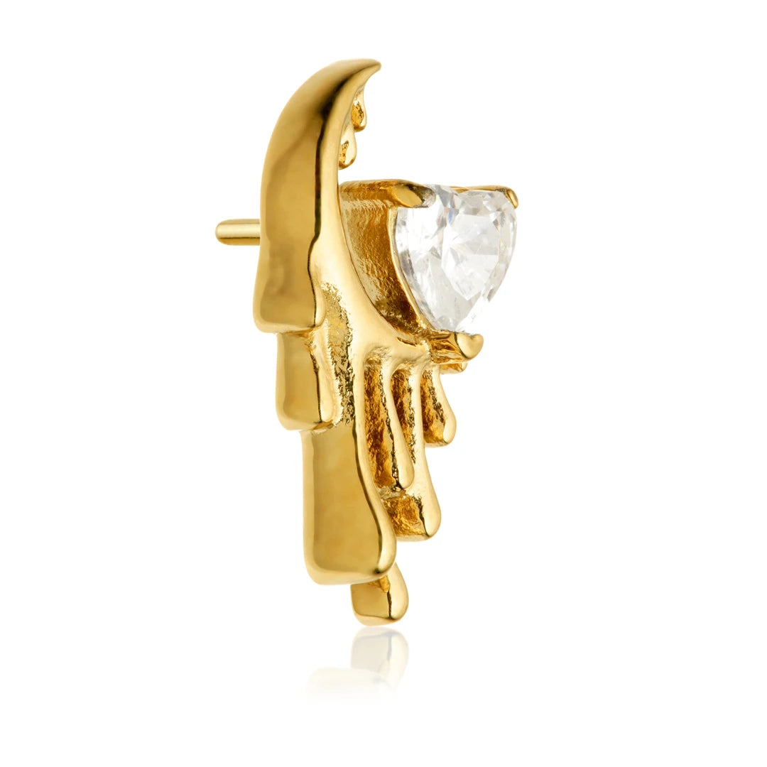 Gold PVD Ti Threadless Molten Moon With Heart Attachment