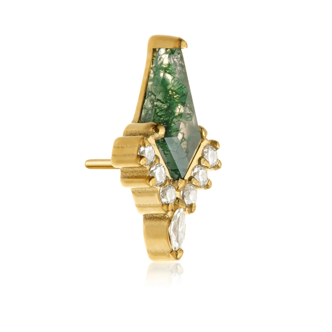 Gold PVD Ti Threadless Moss Agate Kite Cluster Attachment