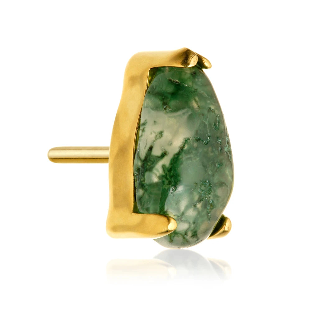 Gold PVD Ti Threadless Moss Agate Teardrop Attachment