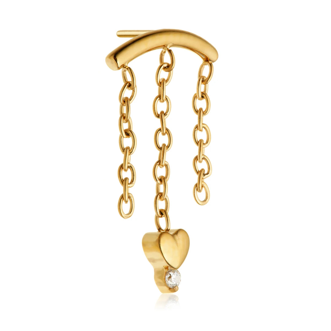 Gold PVD Ti Threadless Hanging Chain With Heart Attachment