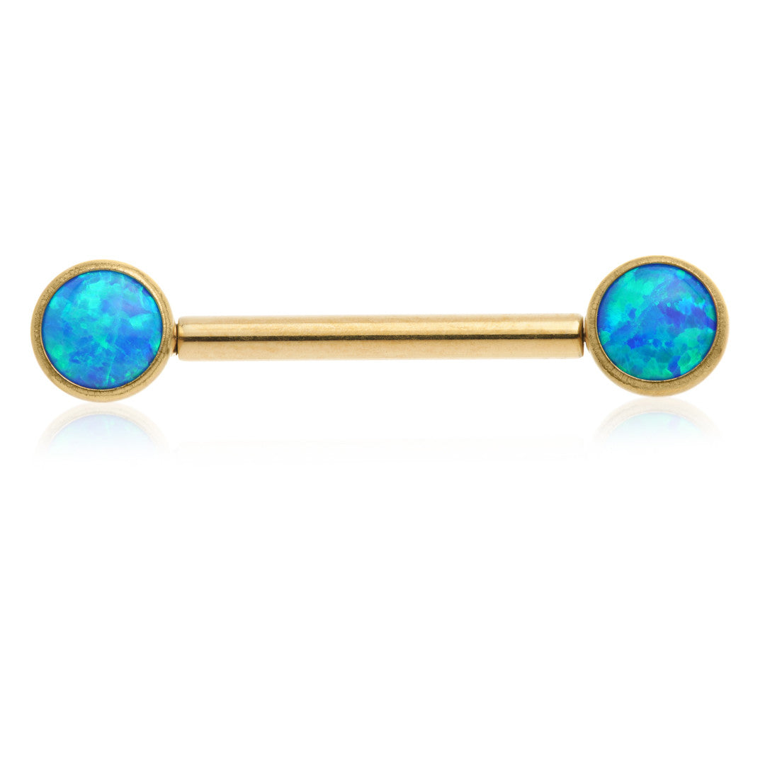 Zircon Gold Ti Threadless Forward Facing Double Opal Disk Barbell