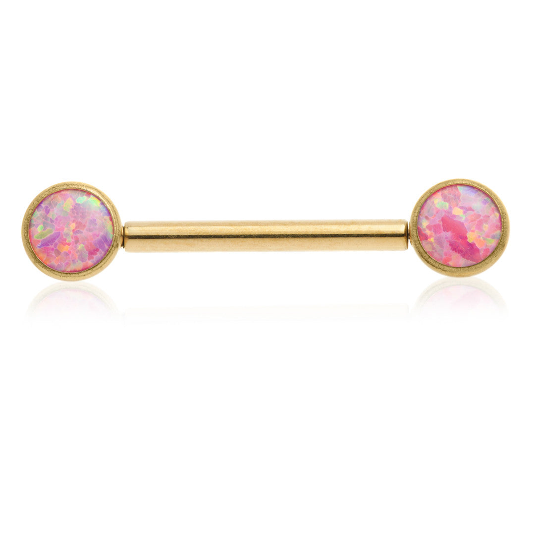 Zircon Gold Ti Threadless Forward Facing Double Opal Disk Barbell