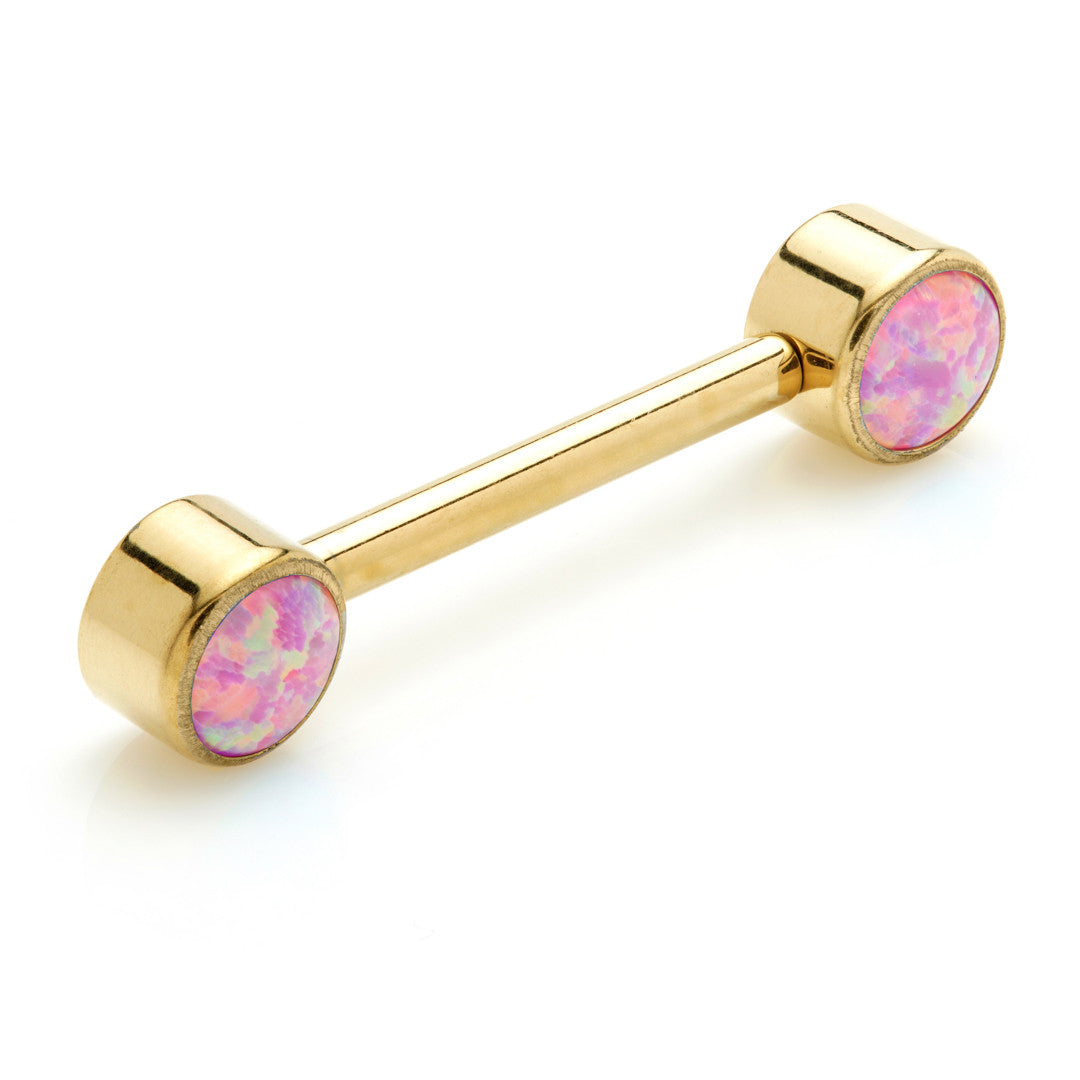 Zircon Gold Ti Threadless Forward Facing Double Opal Disk Barbell