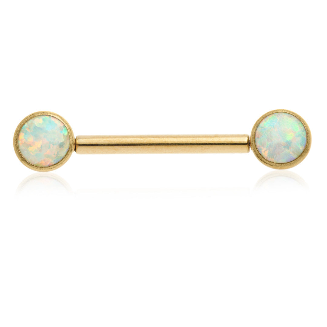 Zircon Gold Ti Threadless Forward Facing Double Opal Disk Barbell