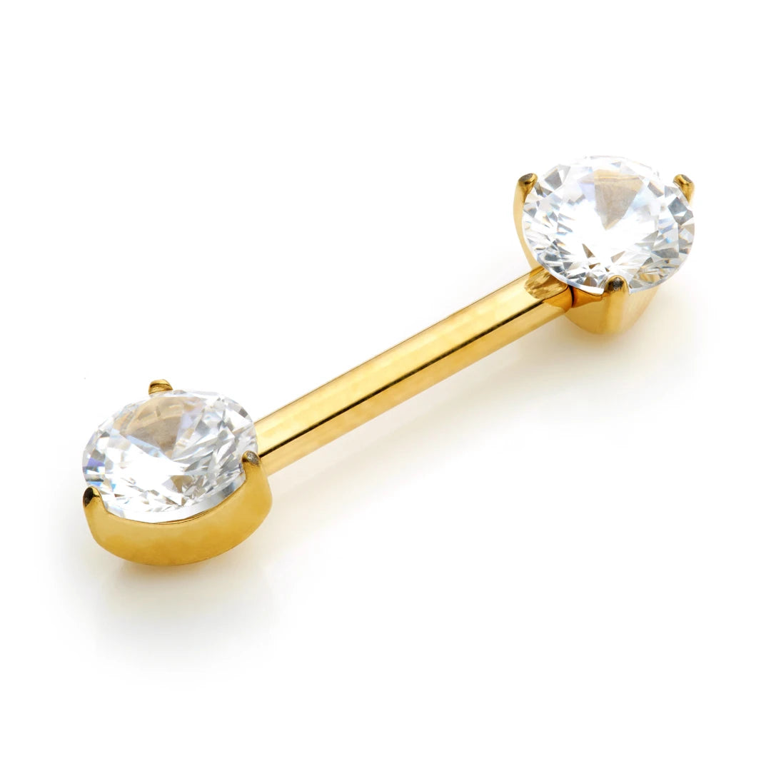 Gold PVD Ti Threadless Forward Facing Prong Set Gem Barbell