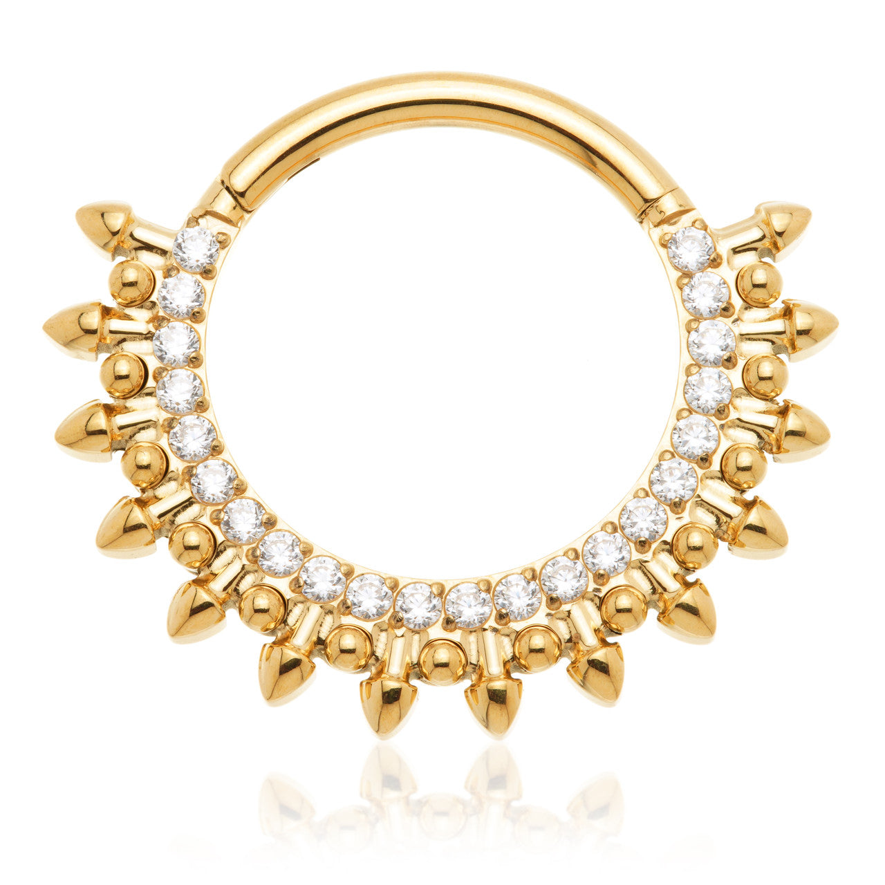 Zircon Gold Ti Pavé Gem Spike Daith Ring-1.2-10