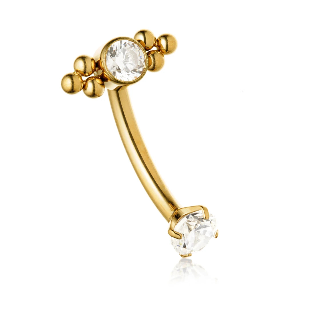 Zircon Gold Ti Internal Gem Dot Quad Rook Bar