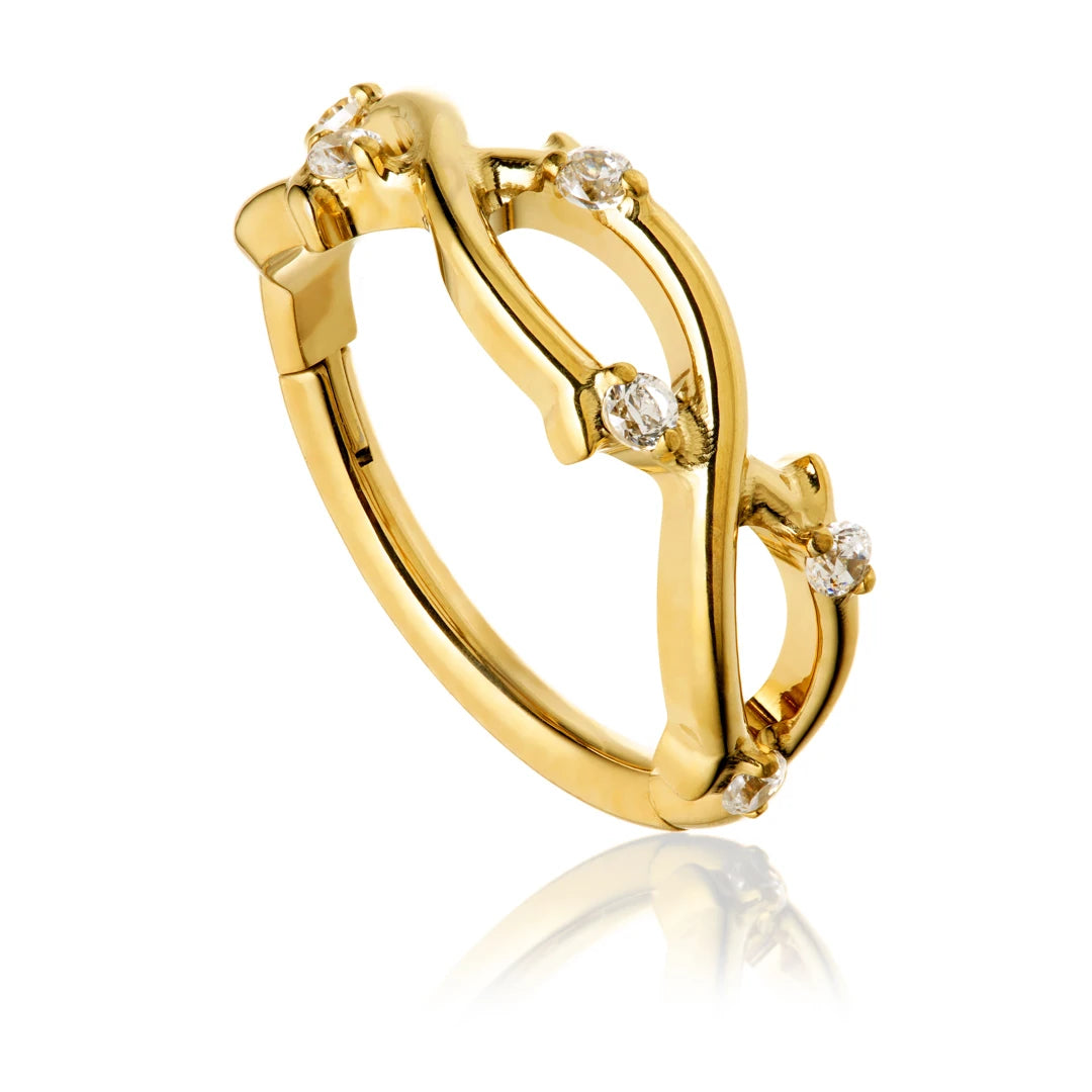 Gold PVD Titanium Jewelled Vine Hinged Ring