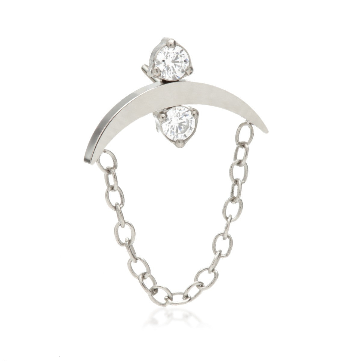 Ti Threadless Double Prong Gem Crescent Attachment with Hanging Chain