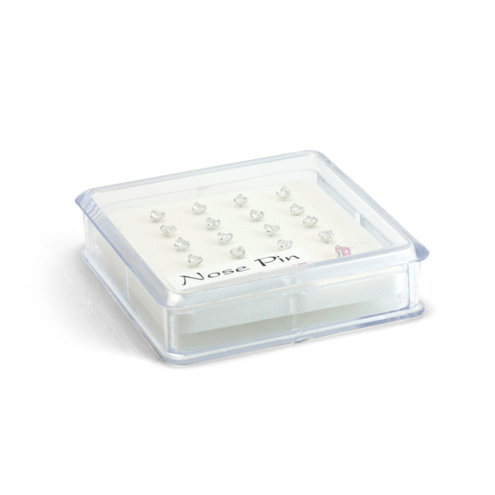 20x Silver Gem Heart Straight Ball Back - in Box