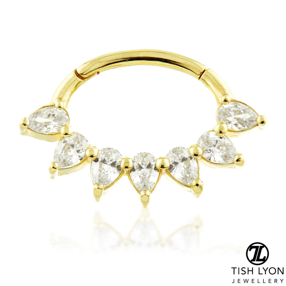 TL - 18ct Gold Multi Pear Swarovski Daith Ring