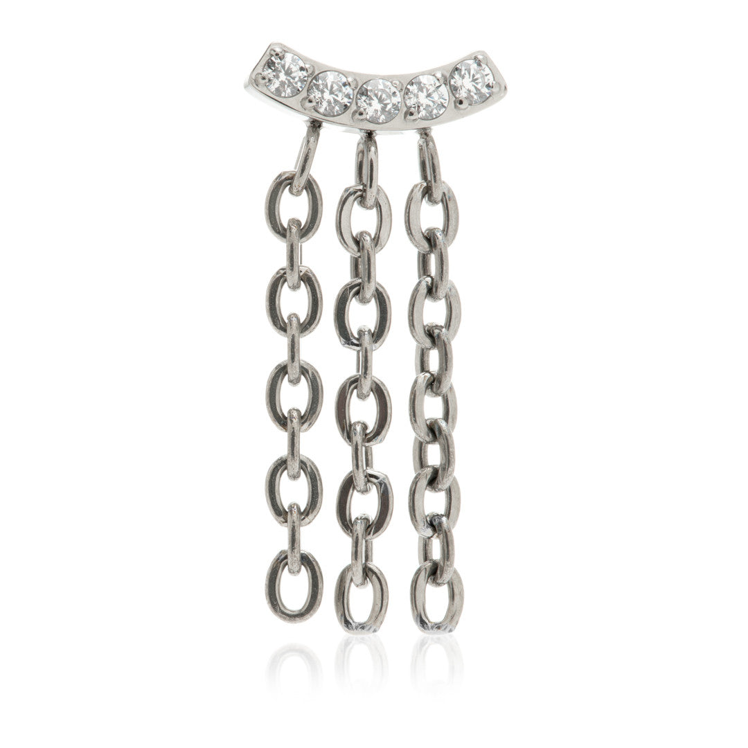Titanium Internal Threaded Curved 5 Gem Attachment with Hanging Chains