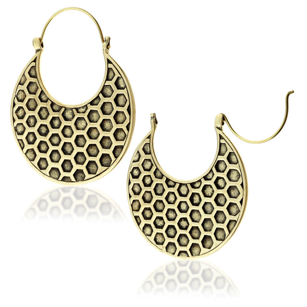 Brass Hex Disk Earrings (Pair)
