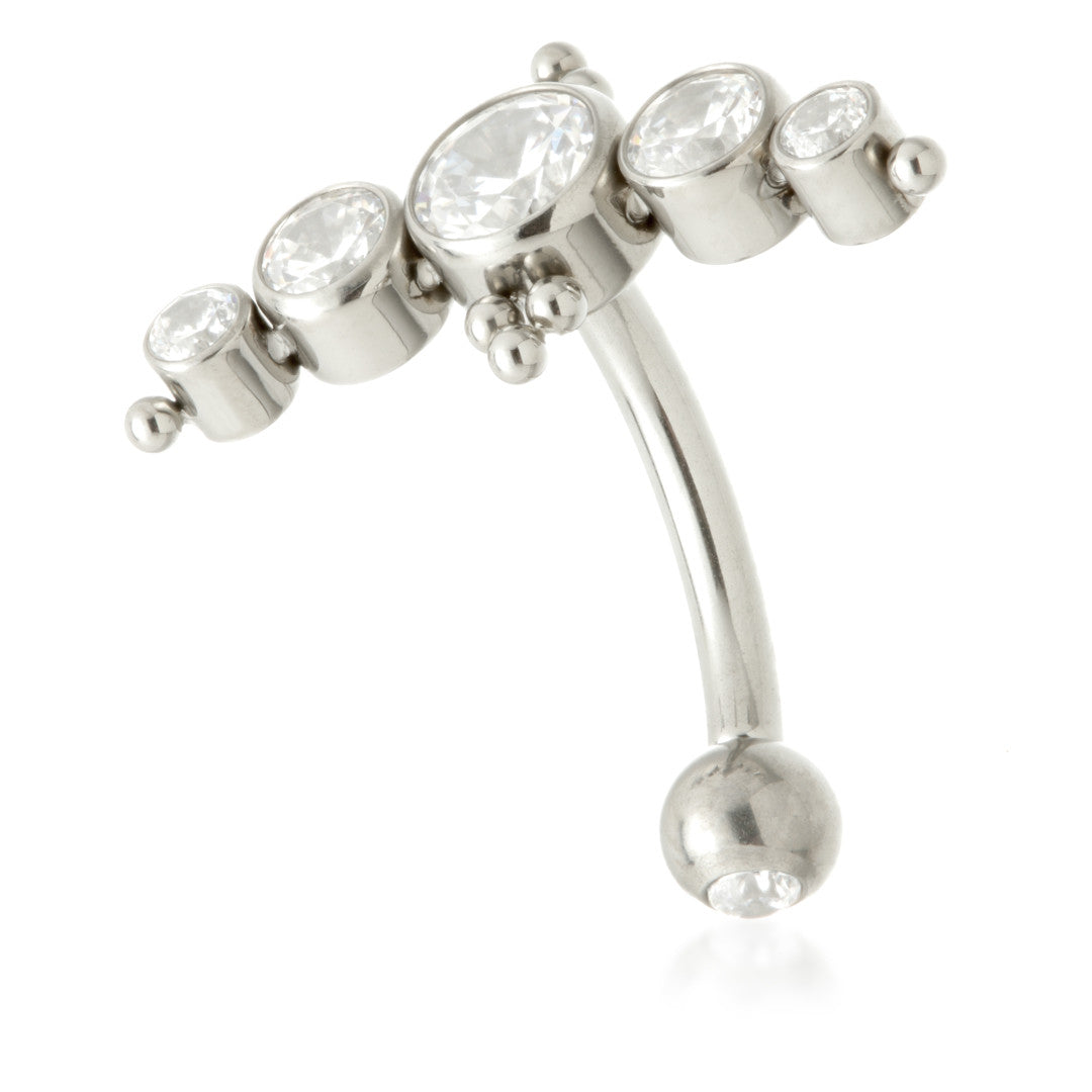 Ti Internal Gem Crescent With Beads Rook Bar