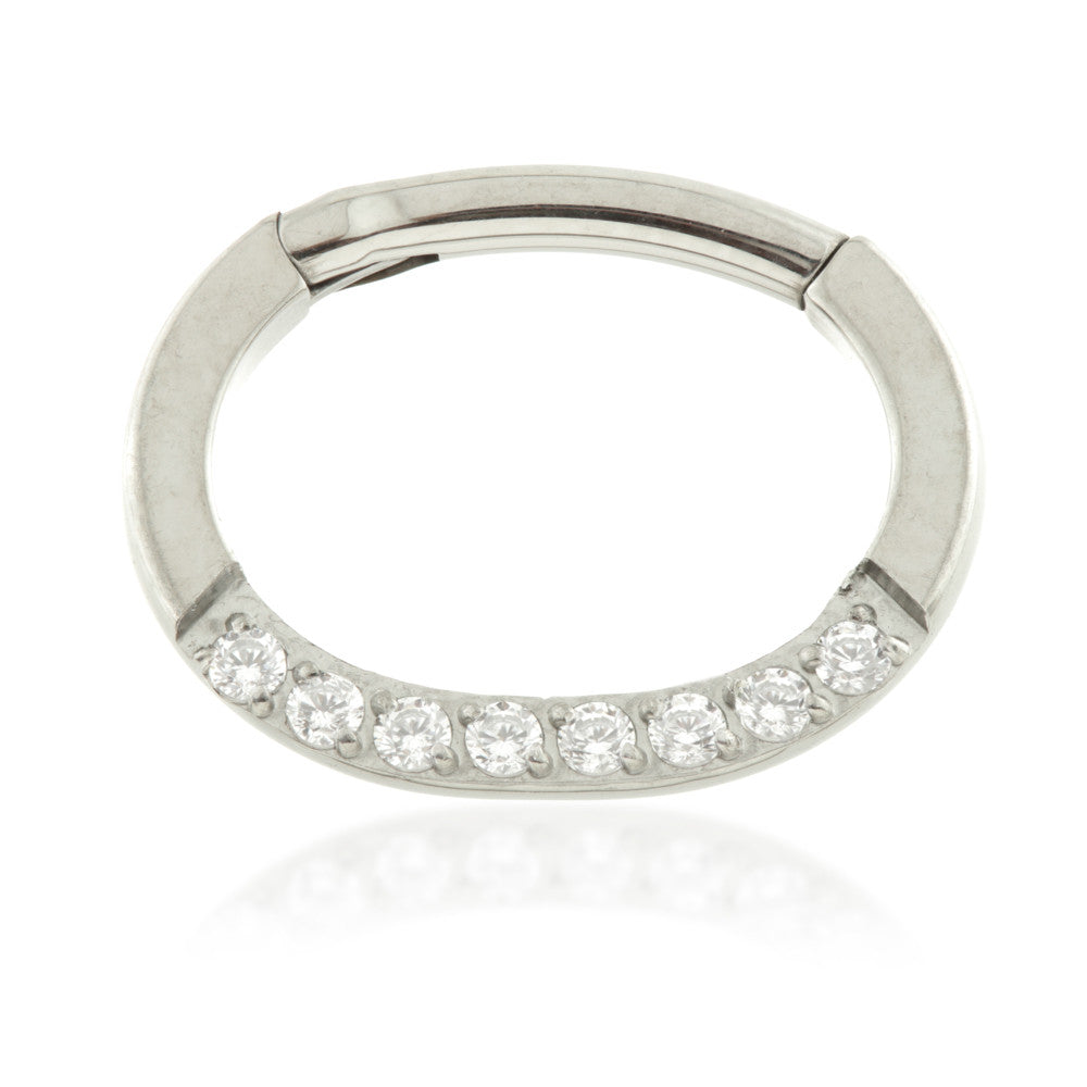 Titanium Oval Front Gem Hinged Ring