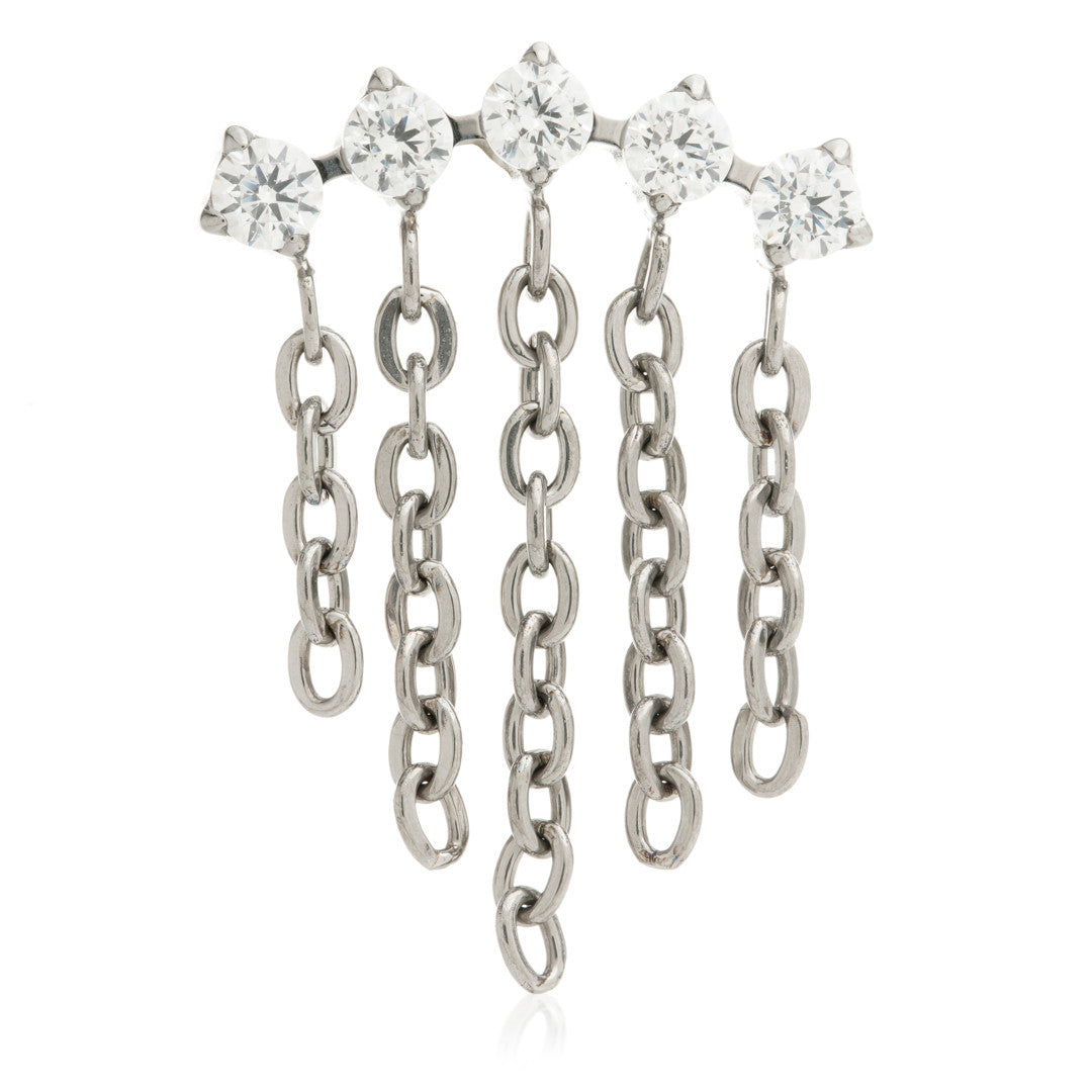 Ti Internal 5 Prong Set Gem Crescent with Graduated Hanging Chains