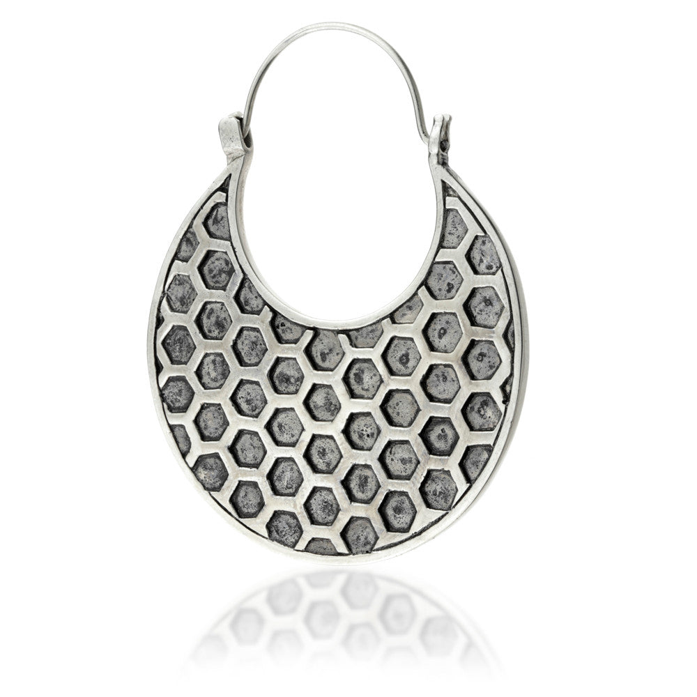 Silver Brass Hex Disk Earrings (Pair)