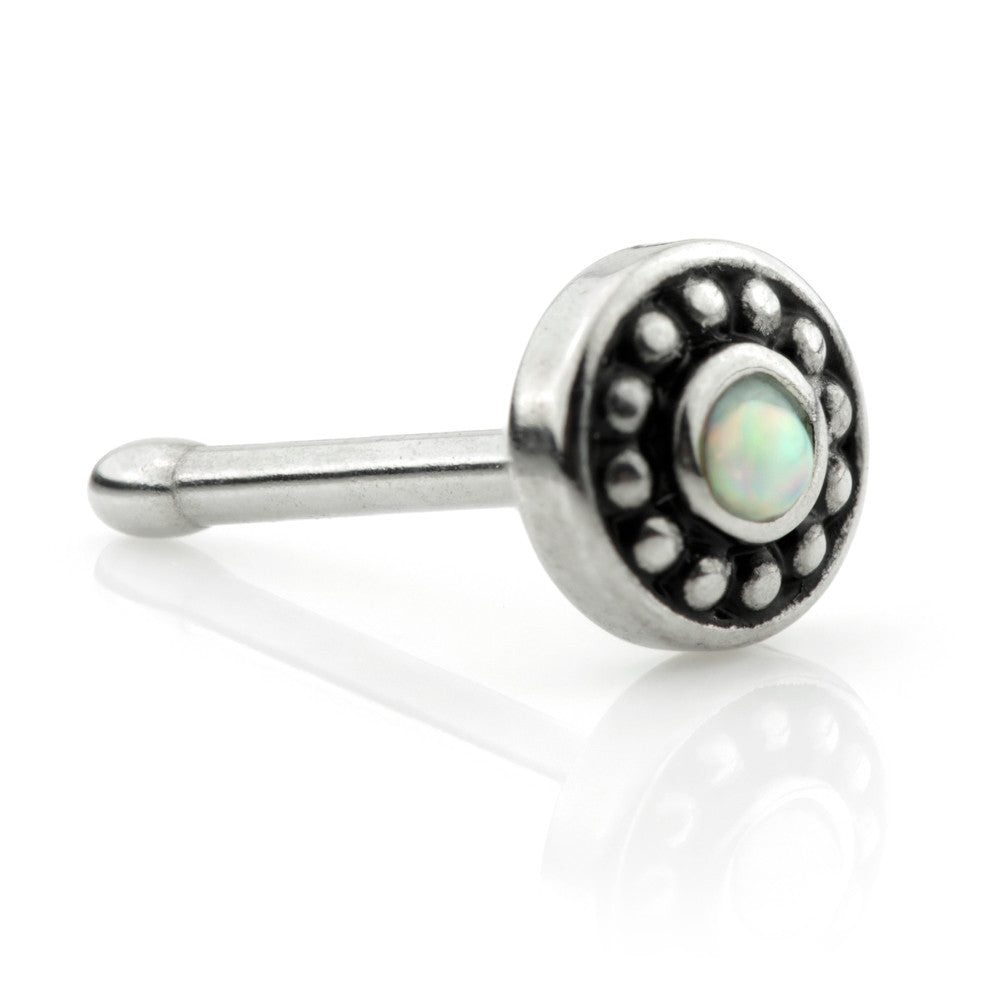 Opal Tribal Disk Steel Nose Bone
