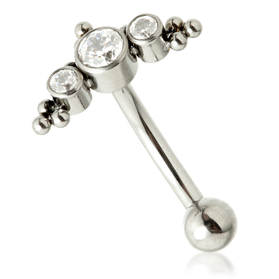 Ti Internal Jewelled Triple Bezel with Tri Beads Rook/Eyebrow Bar