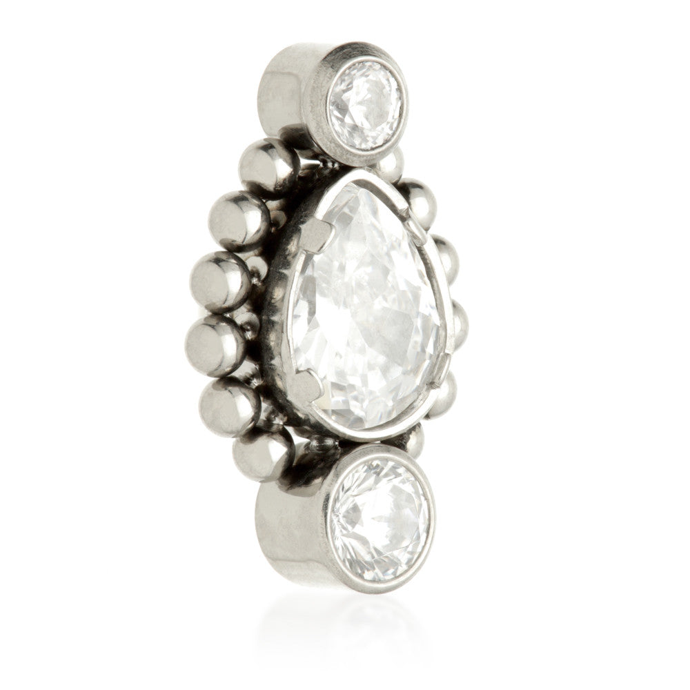 Ti Internal Millegrained Pear with Side Gems Attachment (0.9mm thread)