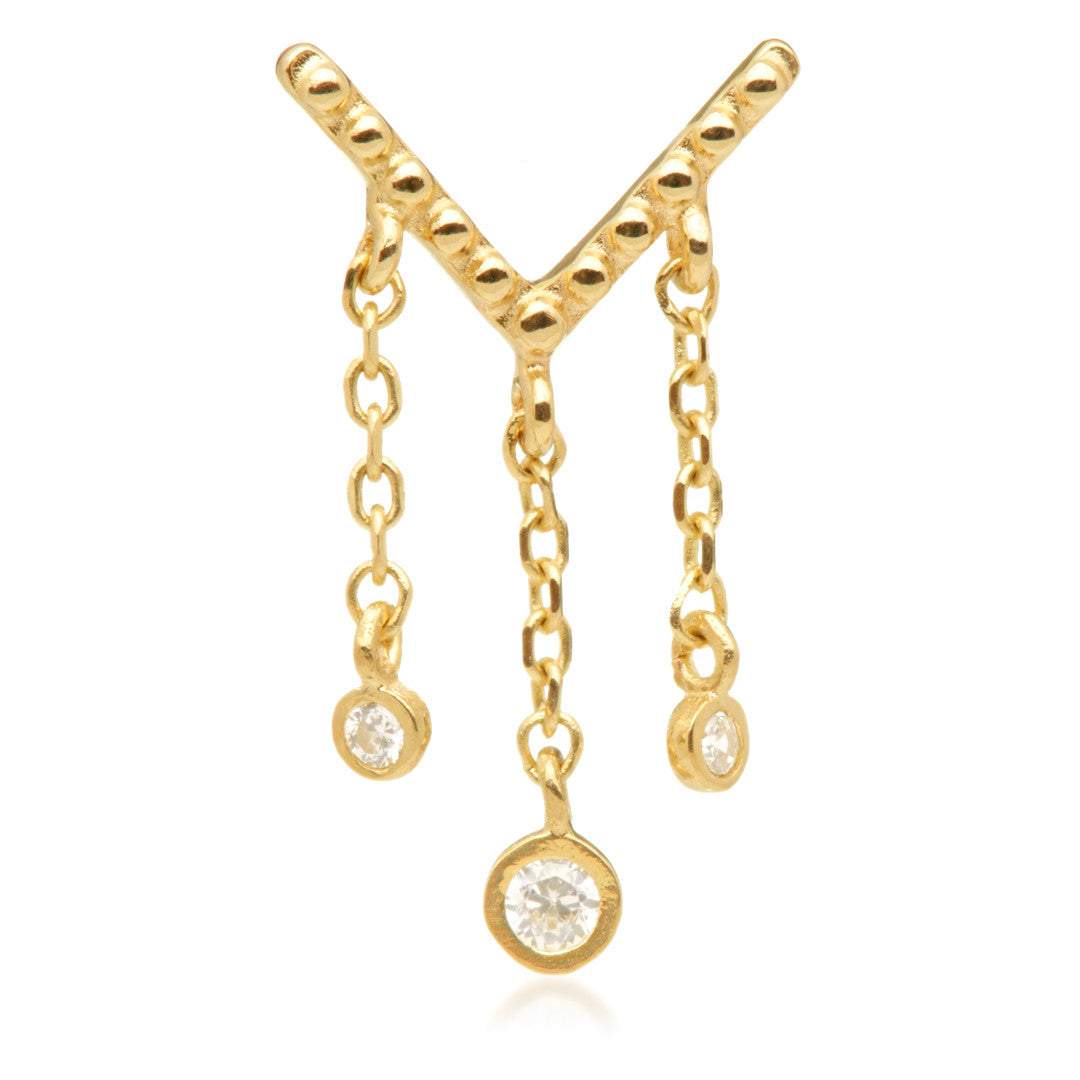 TL - 14ct Threadless Milligrained V Shaped Triple Chain Gem Pin Attachment
