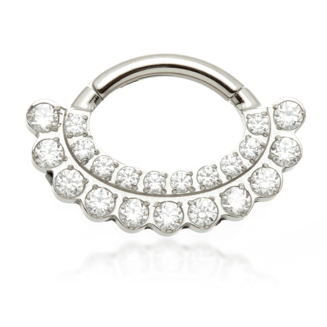 Ti Oval Shaped Front Facing Jewelled Pave with Bezel Set Hinged Ring-1.2-8