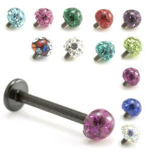 Evil Black Ti Internal Labret with Multi Gem Resin Ball 1.2mm