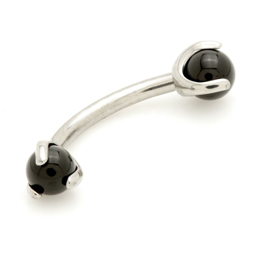 Ti Internal Banana Bar with Double Gemtone Prong