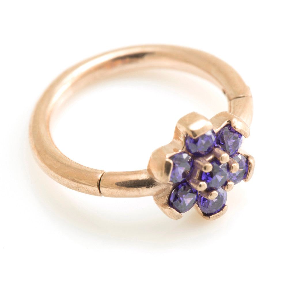 Rose Gold Steel Flower Gems Hinged Ring - RGMRING8