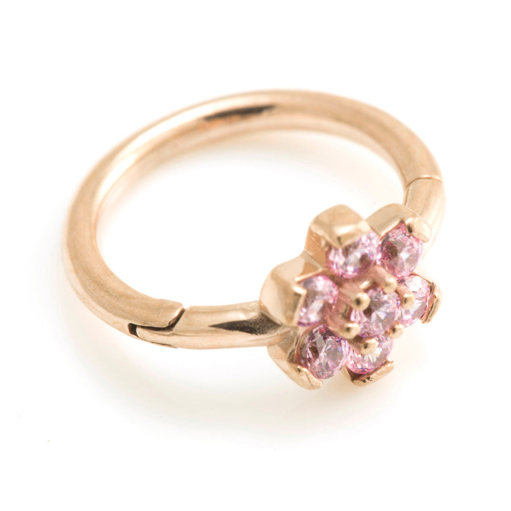Rose Gold Steel Flower Gems Hinged Ring - RGMRING8