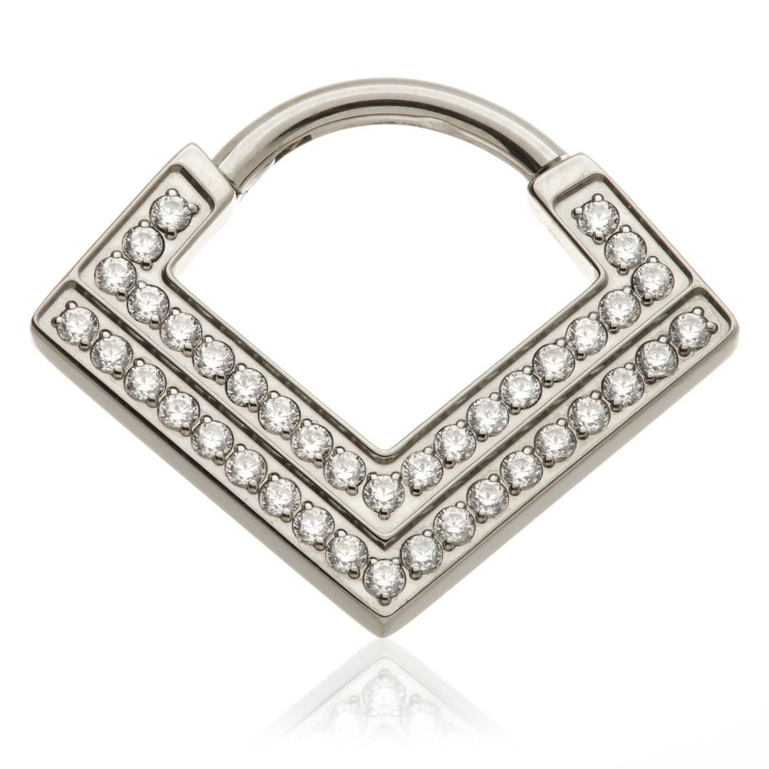 Titanium Double Pave Gem Hinged Septum Ring