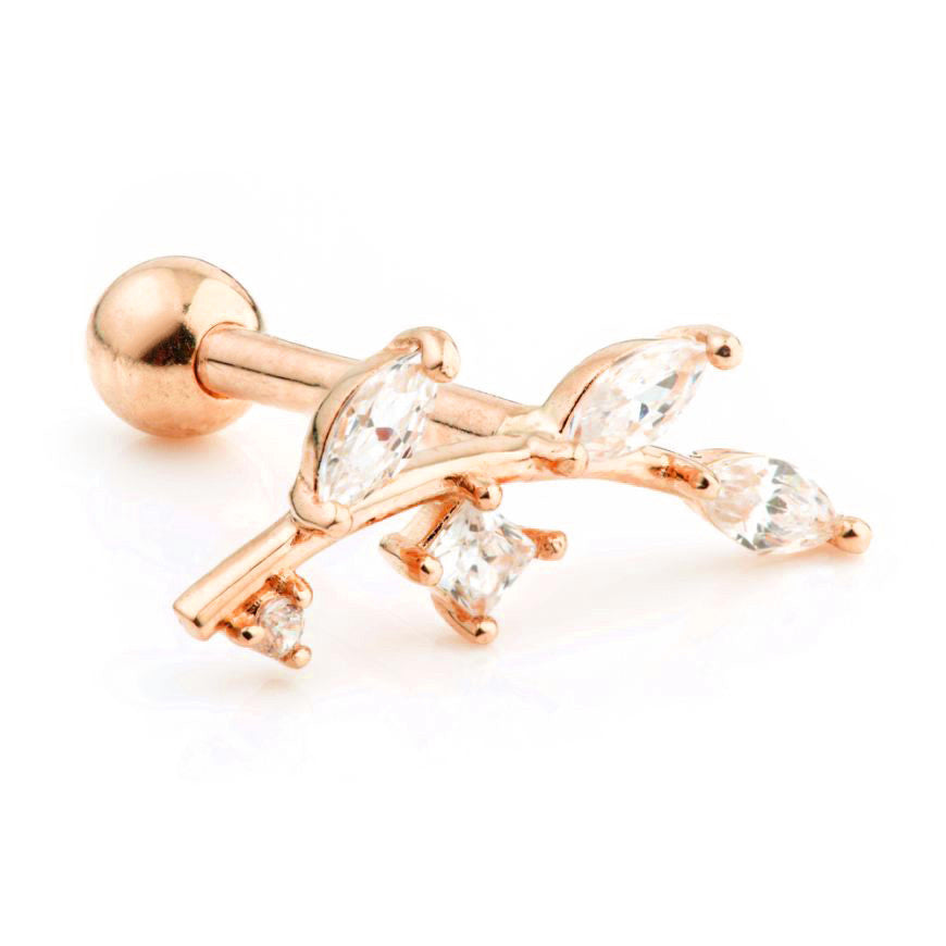 Gem Leaf 9 Carat Solid Gold Barbell Earring