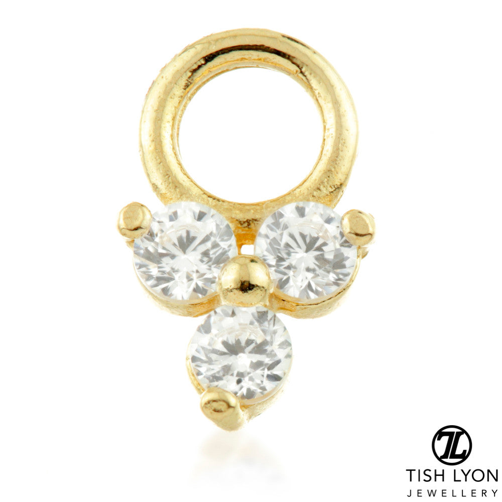 9 Carat Solid Gold Jewelled Trinity Hoop Charm for Hinge Segment Ring