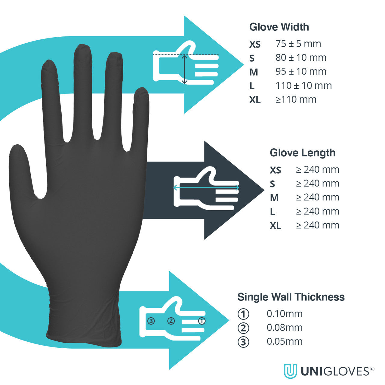 Unigloves Black Pearl Nitrile Gloves Powder Free