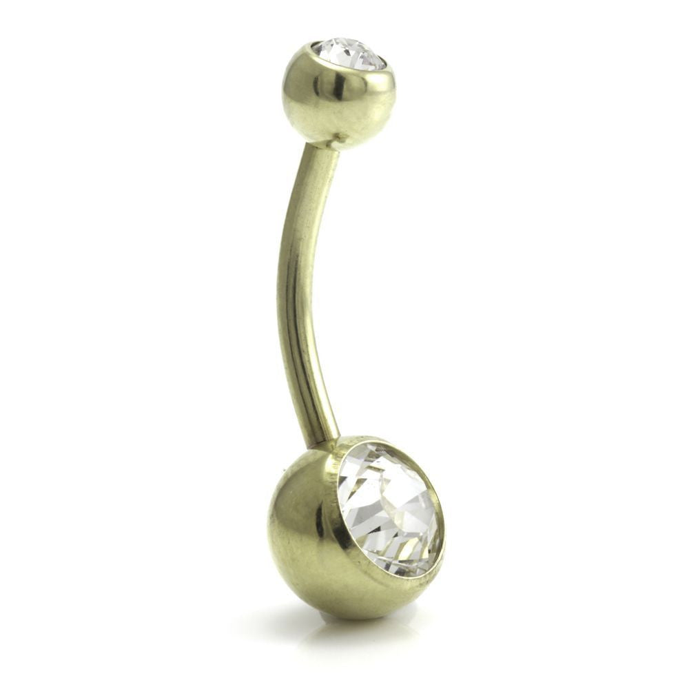 Zircon PVD Gold Ti Double Jewelled Navel Bar
