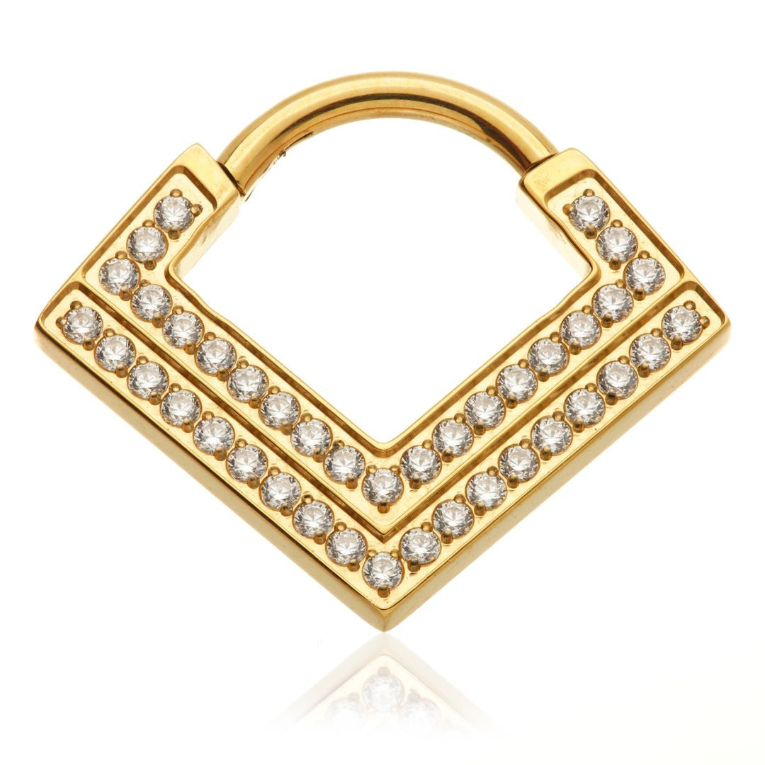 Zircon Gold Titanium Double Pave Gem Hinged Septum Ring