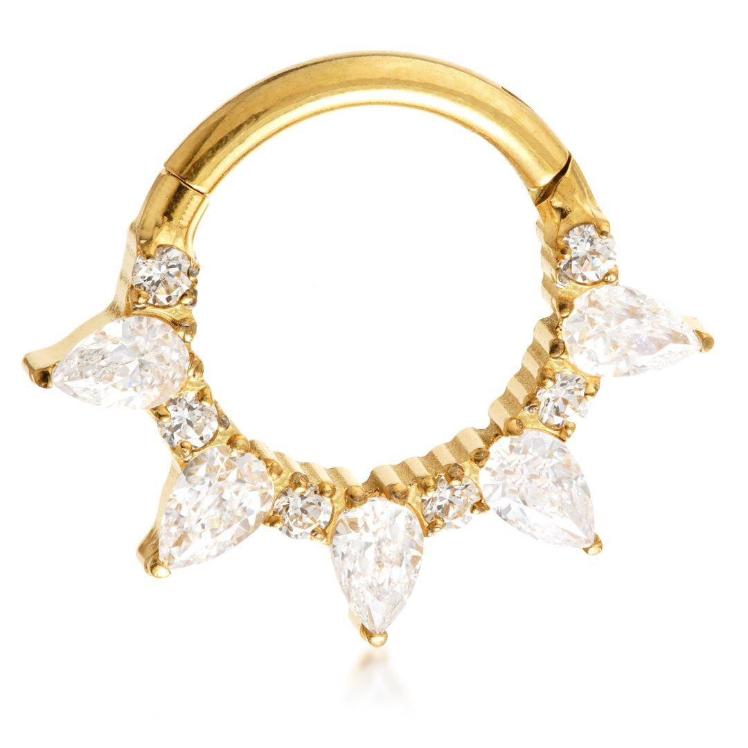 Ti Couture Zircon Gold Front Facing Pear & Round Gem Hinge Ring