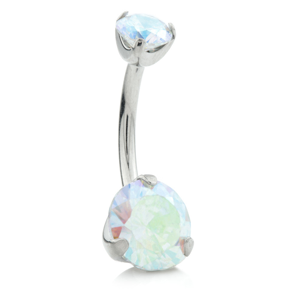Internal Ti Double Prong Set Jewelled Navel