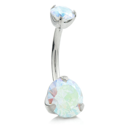 Internal Ti Double Prong Set Jewelled Navel