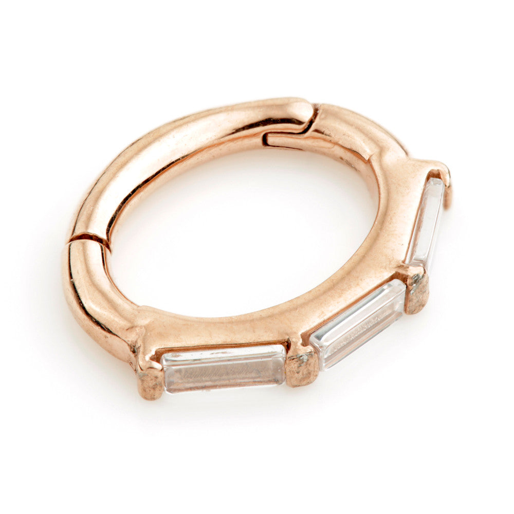 Rose Gold Steel Hinged Rectangular Crystal Rook Ring
