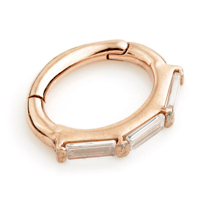 Rose Gold Steel Hinged Rectangular Crystal Rook Ring