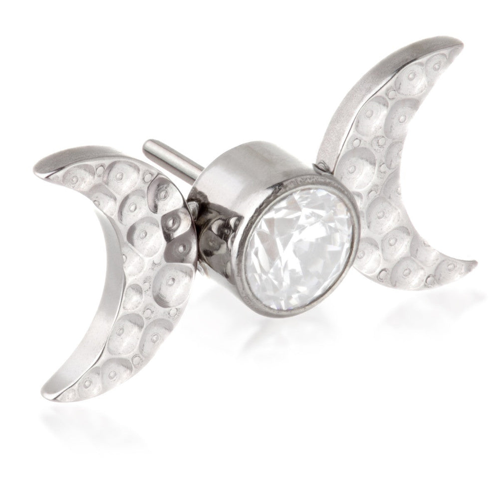 Ti Threadless Jewelled Bezel with Hammered Moon Crescent Attachment