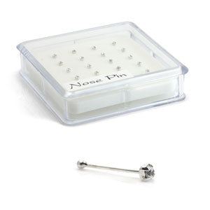 20x Silver Crystal Gems - Straight Ball Back - in Box
