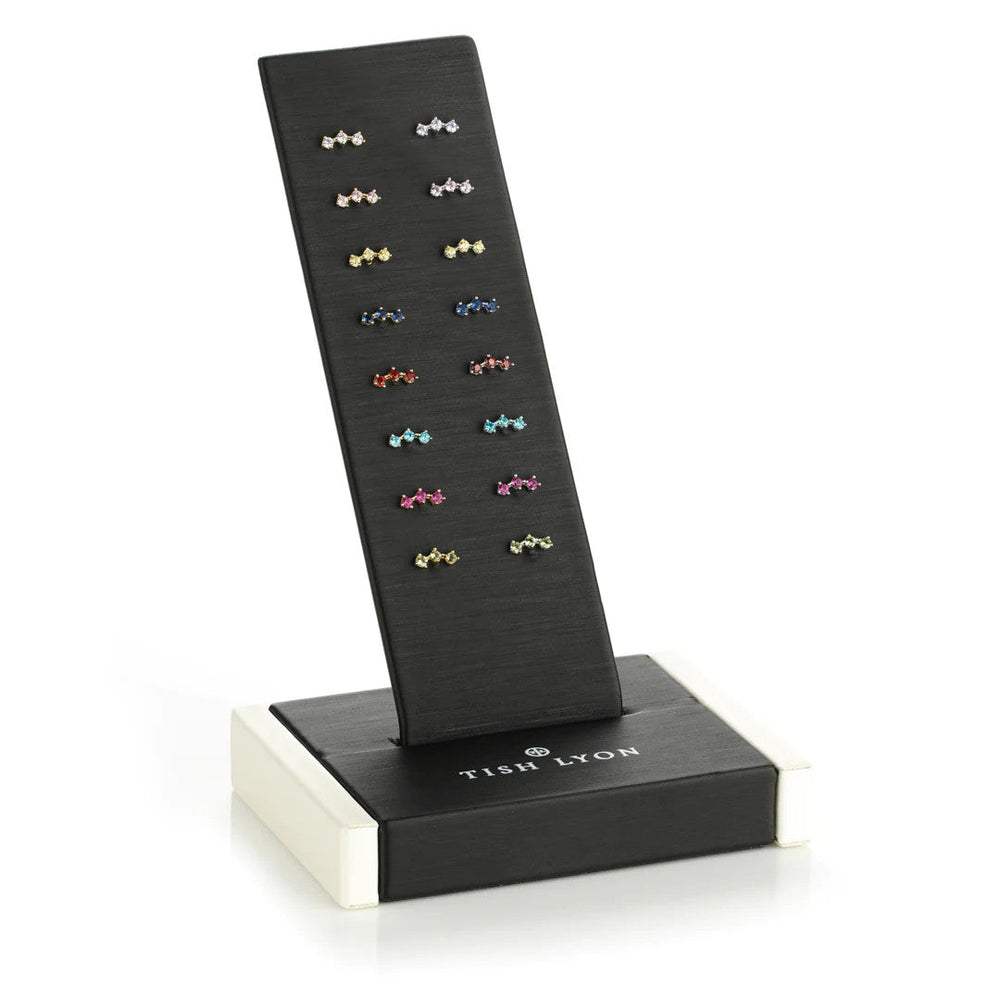 BUN11 - Coloured Triple Gem Threadless Labret Bundle - 16 Piece Display - 14ct Yellow & White Gold