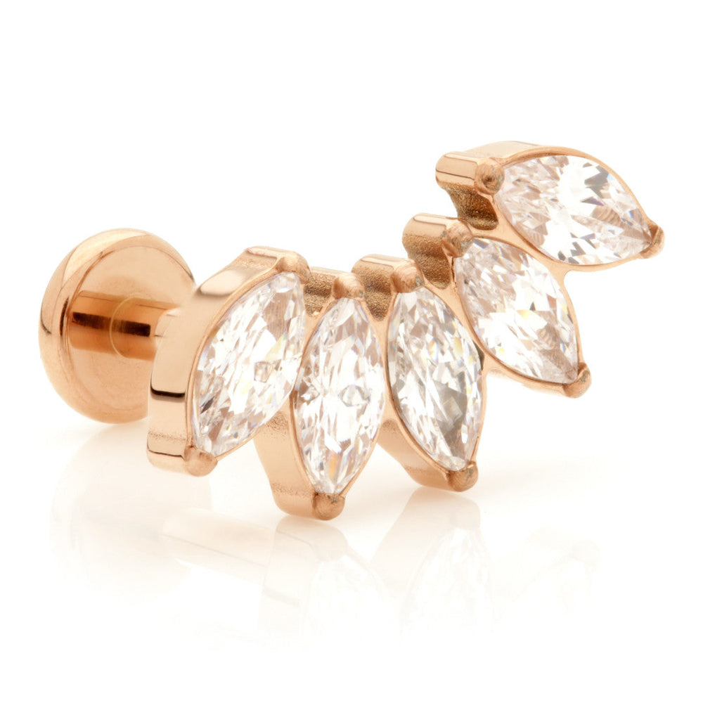 Internal Rose Gold Ti Labret with Jewelled Marquise Crescent Attachment