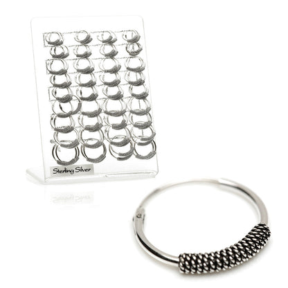 Rope Silver Hoops on Plastic Display Board - 36 Pairs