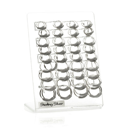 Rope Silver Hoops on Plastic Display Board - 36 Pairs
