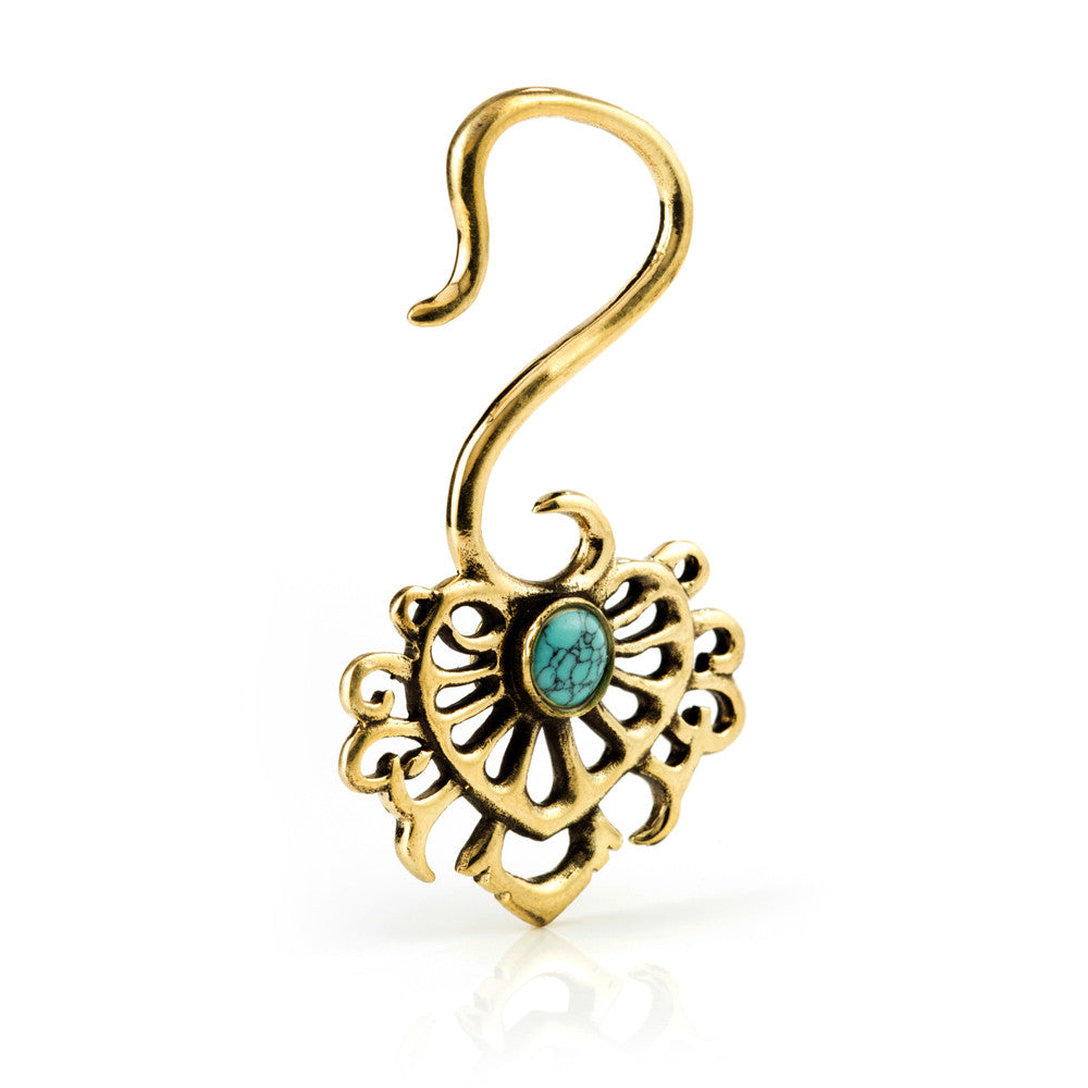 1x Brass Ear Weight Heart and Turquoise